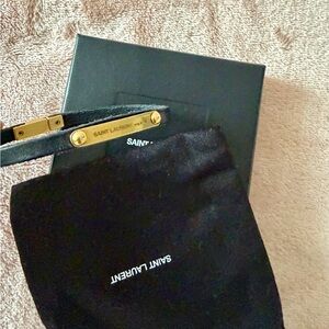 Saint Laurent Unisex Black Leather Bracelet with Gold Plate